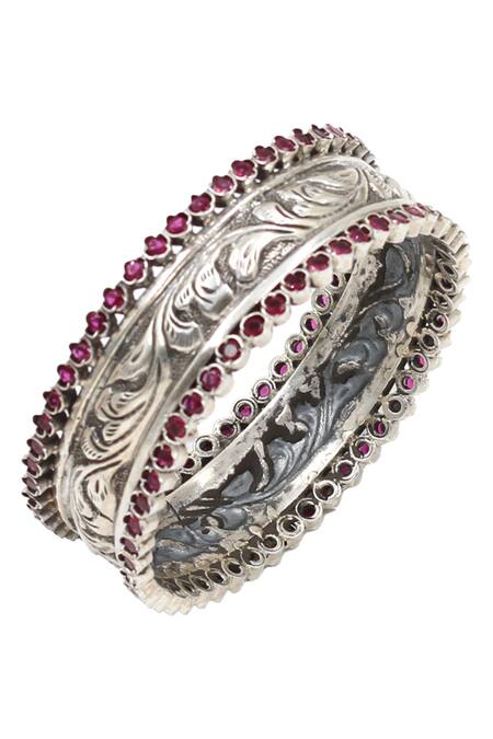 Buy Sangeeta Boochra Pink Kundan Silver Designer Bangle Online at Aza Fashions Buy_Sangeeta Boochra_Pink Kundan Silver Designer Bangle _Online_at_Aza_Fashions