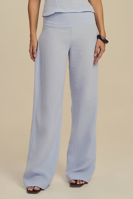 Buy_Label Frow_Blue Cotton, Linen Halter Neck Frida Pants Set_Online_at_Aza_Fashions