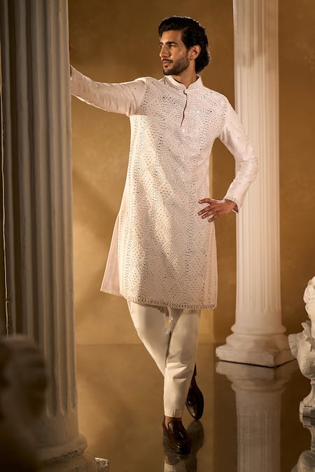 Shop Aariyana Couture Pink Silk, Cotton Mirrors, Cut Work Light Embroidered Kurta Set Online at Aza Fashions Shop_Aariyana Couture_Pink Silk, Cotton Mirrors, Cut Work Light Embroidered Kurta Set _Online_at_Aza_Fashions
