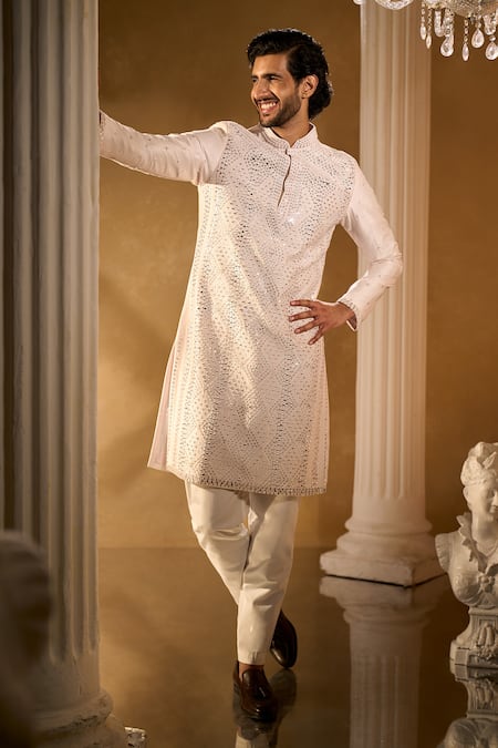 Aariyana Couture Pink Silk, Cotton Mirrors, Cut Work Light Embroidered Kurta Set at Aza Fashions Aariyana Couture_Pink Silk, Cotton Mirrors, Cut Work Light Embroidered Kurta Set _at_Aza_Fashions