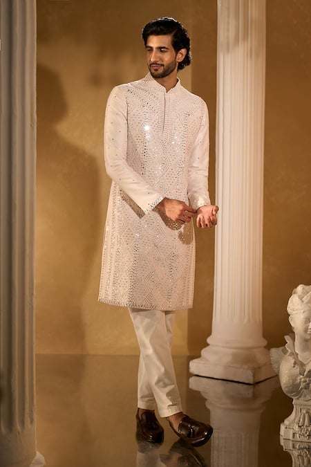 Buy Aariyana Couture Pink Silk, Cotton Mirrors, Cut Work Light Embroidered Kurta Set Buy_Aariyana Couture_Pink Silk, Cotton Mirrors, Cut Work Light Embroidered Kurta Set