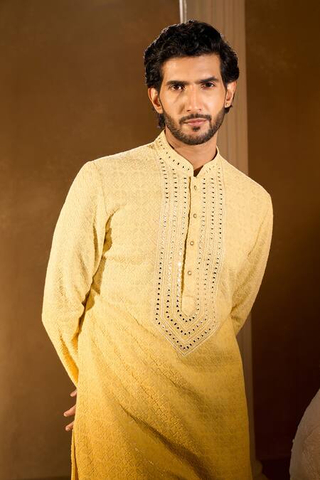 Shop Aariyana Couture Yellow Silk, Cotton Embroidery Kurta Set Online at Aza Fashions Shop_Aariyana Couture_Yellow Silk, Cotton Embroidery Kurta Set _Online_at_Aza_Fashions