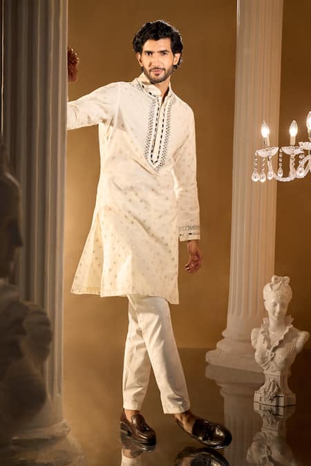 Shop Aariyana Couture Cream Silk, Cotton Embroidery Kurta Set Online at Aza Fashions Shop_Aariyana Couture_Cream Silk, Cotton Embroidery Kurta Set _Online_at_Aza_Fashions