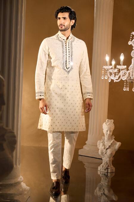 Buy Aariyana Couture Cream Silk, Cotton Embroidery Kurta Set Buy_Aariyana Couture_Cream Silk, Cotton Embroidery Kurta Set