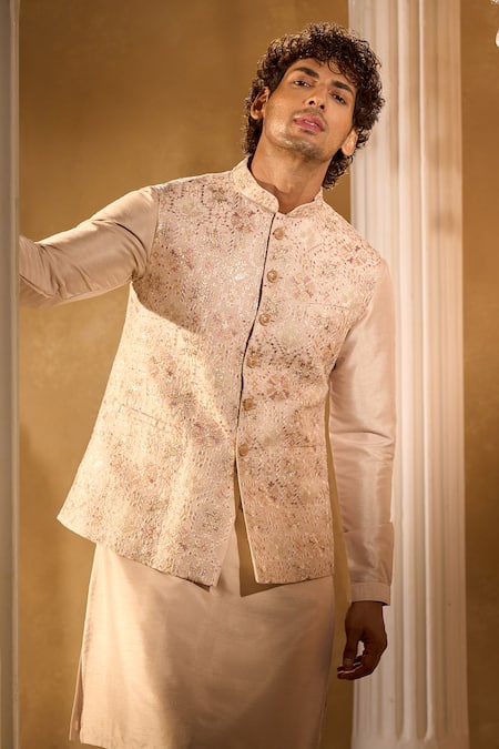 Buy Aariyana Couture Beige Silk Sequins, Embroidery Bundi And Kurta Set Buy_Aariyana Couture_Beige Silk Sequins, Embroidery Bundi And Kurta Set