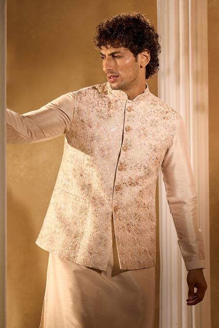 Shop Aariyana Couture Beige Silk Sequins, Embroidery Bundi And Kurta Set Shop_Aariyana Couture_Beige Silk Sequins, Embroidery Bundi And Kurta Set