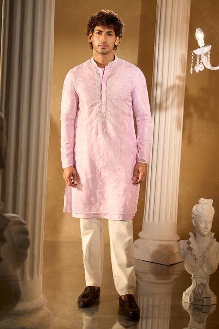 Shop Aariyana Couture Purple Organza, Cotton Embroidery Silk Kurta Set Shop_Aariyana Couture_Purple Organza, Cotton Embroidery Silk Kurta Set