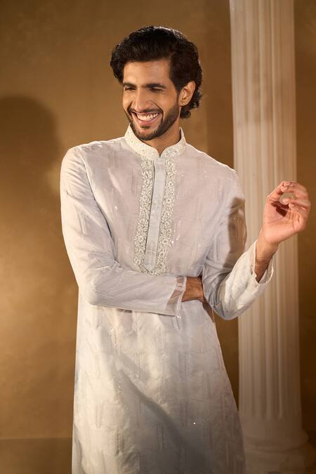 Aariyana Couture Off White Organza Sequins, Embroidery Ice Blue Kurta Set at Aza Fashions Aariyana Couture_Off White Organza Sequins, Embroidery Ice Blue Kurta Set _at_Aza_Fashions