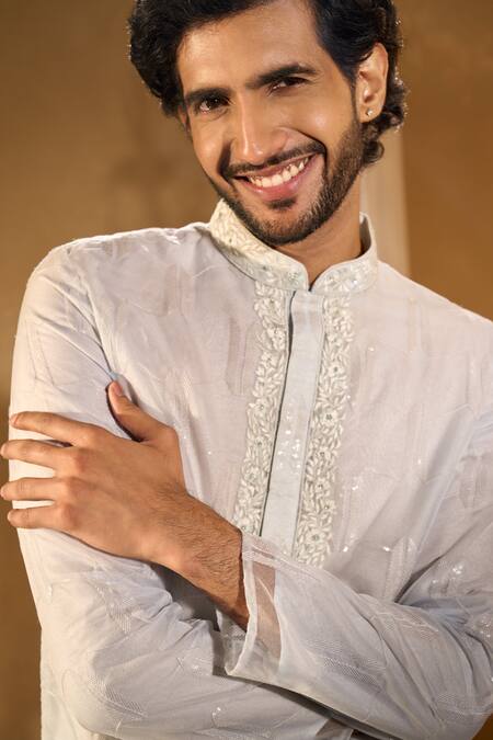 Buy Aariyana Couture Off White Organza Sequins, Embroidery Ice Blue Kurta Set Buy_Aariyana Couture_Off White Organza Sequins, Embroidery Ice Blue Kurta Set