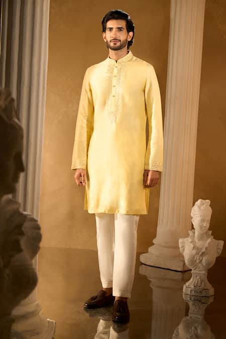 Buy Aariyana Couture Yellow Cotton, Silk Embroidery Kurta Set Buy_Aariyana Couture_Yellow Cotton, Silk Embroidery Kurta Set