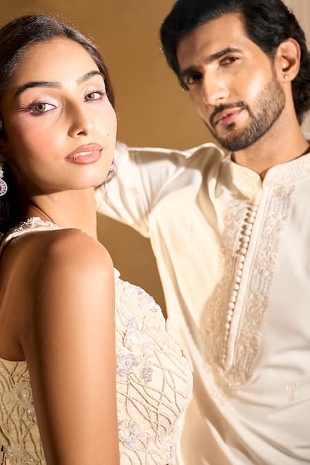 Buy Aariyana Couture Off White Silk, Cotton Embroidery Kurta Set Buy_Aariyana Couture_Off White Silk, Cotton Embroidery Kurta Set