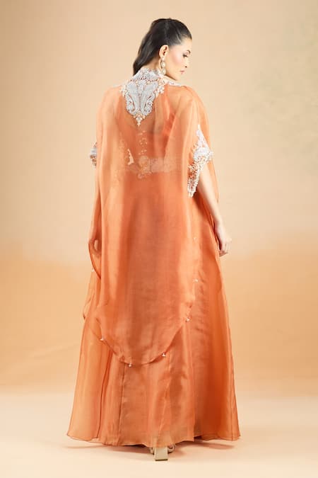 Prisho Paisley Border Embroidered Cape Skirt Set 