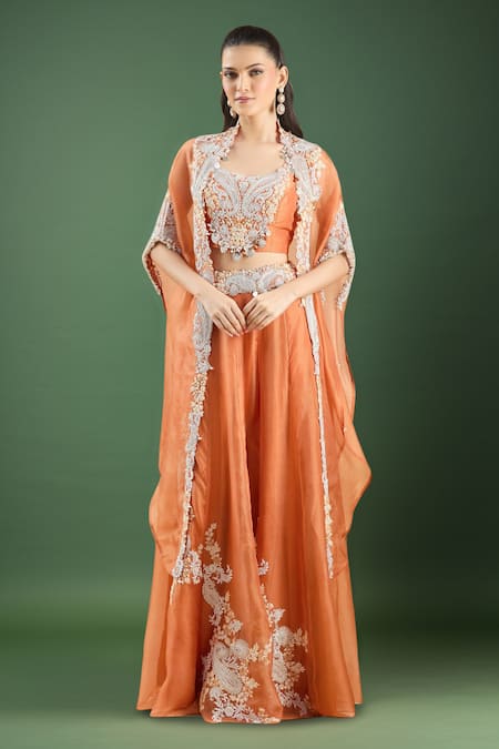 Prisho Paisley Border Embroidered Cape Skirt Set 