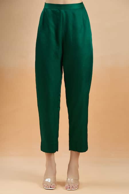 Prisho_Emerald Green Chiffon Embroidery, Zari V-neck Zardozi Yoke Kurta Set _at_Aza_Fashions