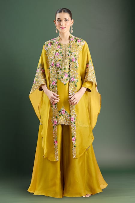 Prisho Resham Floral Embroidered Kurta Palazzo Set 