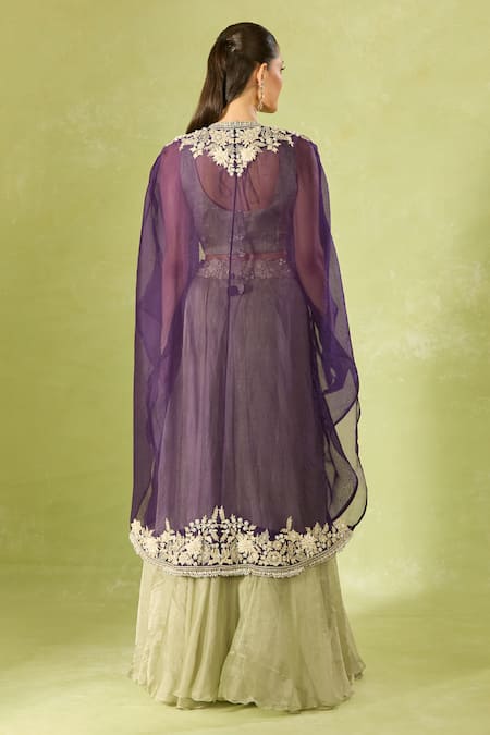 Prisho Sea Green Fusion Lehenga Set With Cape 