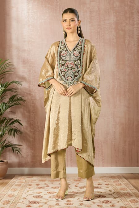 Prisho Embroidered Beige Kaftan & Pant Set 