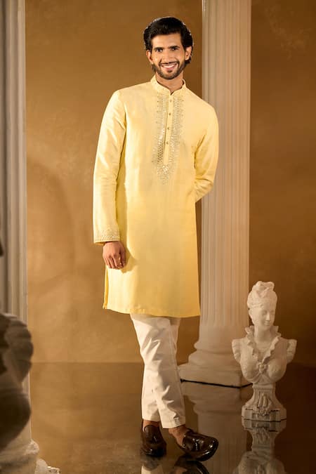 Aariyana Couture Yellow Silk Embroidered Kurta Set 