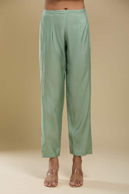 Shop_Samyukta Singhania_Green Tassels V-neck Embroidered Kaftan And Pant Set _Online_at_Aza_Fashions