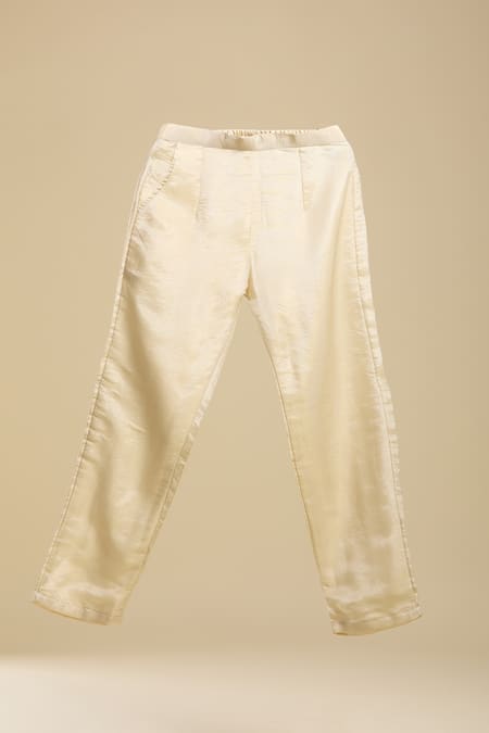 Shop_Samyukta Singhania_Cream Tissue Embroidery Round Neck Anarkali Set _Online_at_Aza_Fashions