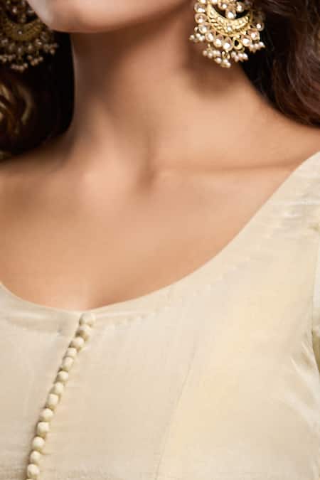 Buy_Samyukta Singhania_Cream Tissue Embroidery Round Neck Anarkali Set 