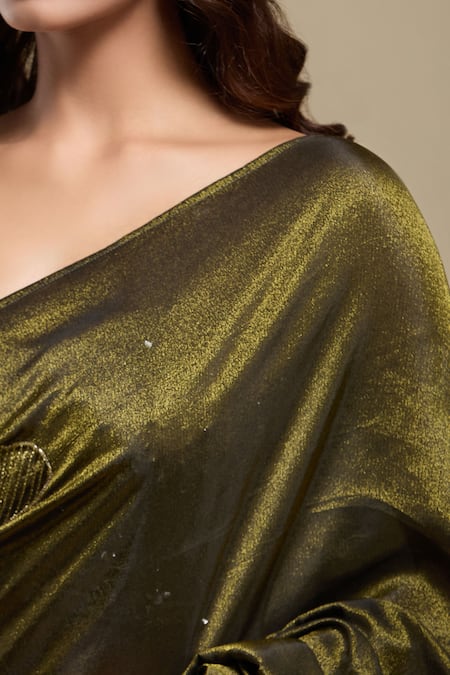 Naintara Bajaj_Green Tissue Embroidery Saree With Running Blouse _at_Aza_Fashions