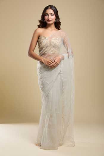 Samyukta Singhania Gray Organza Sequins Grey Embroidered Saree Wit Running Blouse Online at Aza Fashions Samyukta Singhania_Gray Organza Sequins Grey Embroidered Saree Wit Running Blouse _Online_at_Aza_Fashions