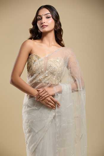 Buy Samyukta Singhania Gray Organza Sequins Grey Embroidered Saree Wit Running Blouse Online at Aza Fashions Buy_Samyukta Singhania_Gray Organza Sequins Grey Embroidered Saree Wit Running Blouse _Online_at_Aza_Fashions