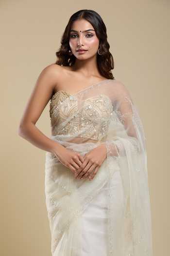 Buy Samyukta Singhania Cream Organza Embroidery Saree With Running Blouse Online at Aza Fashions Buy_Samyukta Singhania_Cream Organza Embroidery Saree With Running Blouse _Online_at_Aza_Fashions