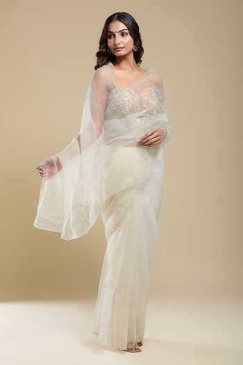 Samyukta Singhania Cream Organza Embroidery Saree With Running Blouse at Aza Fashions Samyukta Singhania_Cream Organza Embroidery Saree With Running Blouse _at_Aza_Fashions