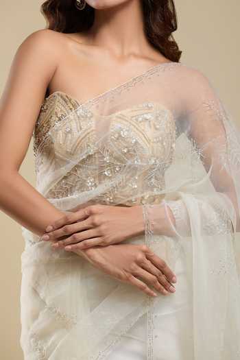 Buy Samyukta Singhania Cream Organza Embroidery Saree With Running Blouse Buy_Samyukta Singhania_Cream Organza Embroidery Saree With Running Blouse