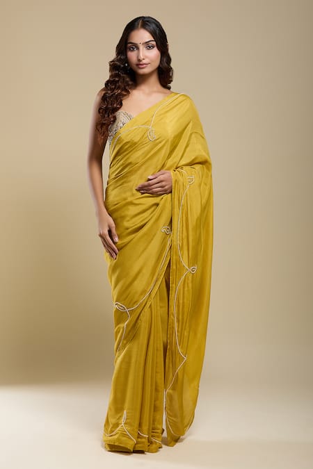 Samyukta Singhania Yellow Tissue Embroidered Saree With Running Blouse 