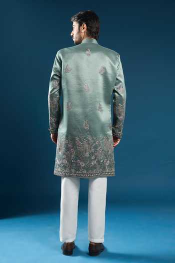 Arihant Rai Sinha Metallic Green Sherwani Set 