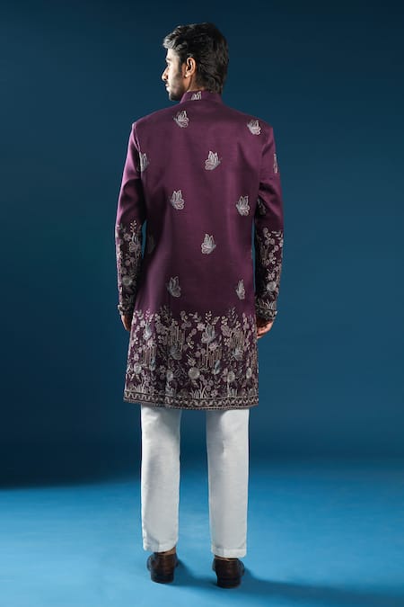 Arihant Rai Sinha Wine Silk Sherwani Set 