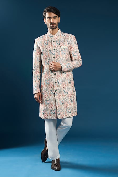 Arihant Rai Sinha Designer Multi Colour Embroidered Sherwani Set 