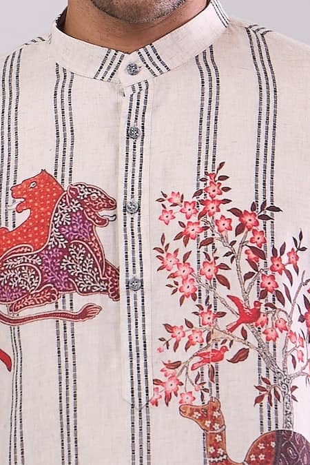 Buy_Arihant Rai Sinha_Beige Cotton Digital Printed Short Kurta _Online_at_Aza_Fashions