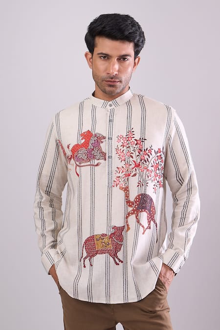 Buy_Arihant Rai Sinha_Beige Cotton Digital Printed Short Kurta 