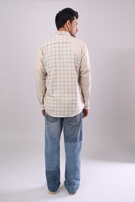 Aryavir Malhotra Beige Digital Print Slim Fit Shirt 