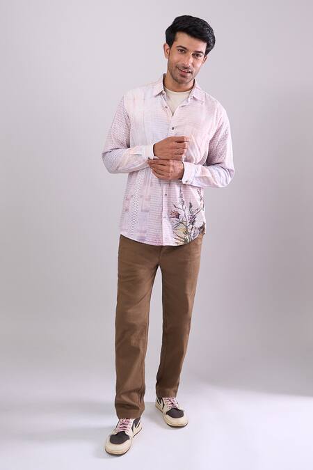 Aryavir Malhotra_Mauve Cotton Digital Print Slim Fit Shirt _Online_at_Aza_Fashions