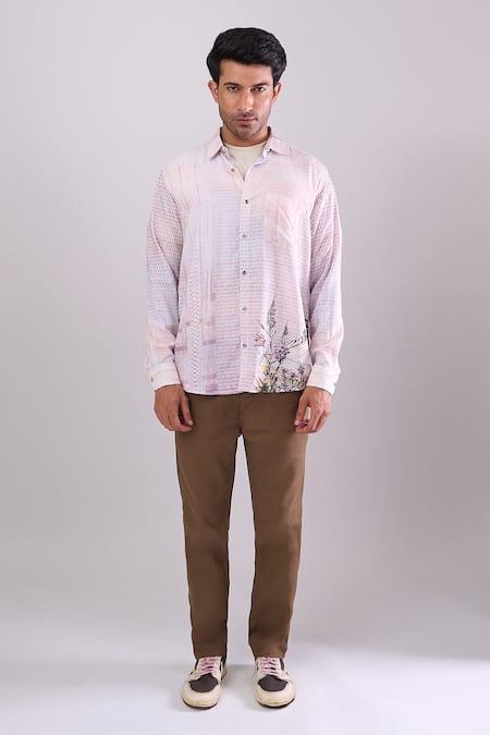 Buy_Aryavir Malhotra_Mauve Cotton Digital Print Slim Fit Shirt _Online_at_Aza_Fashions