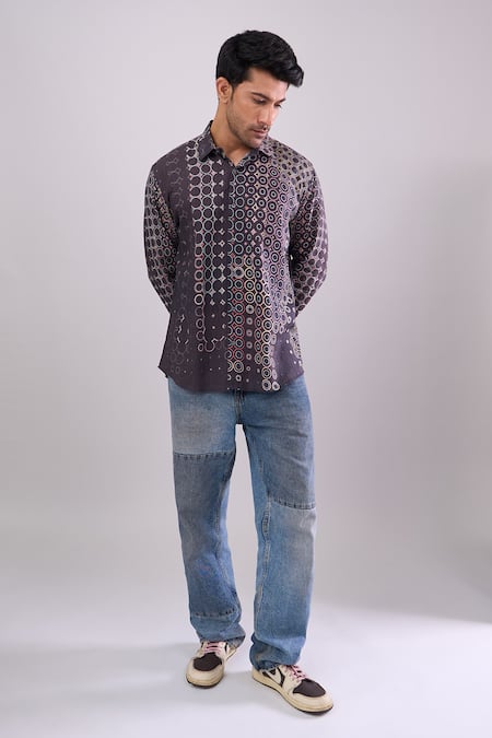 Aryavir Malhotra_Black Cotton Digital Print Slim Fit Shirt _Online_at_Aza_Fashions