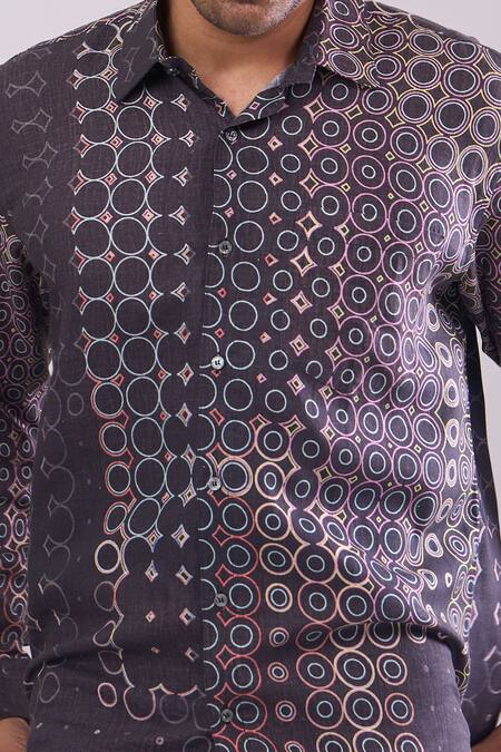 Shop_Aryavir Malhotra_Black Cotton Digital Print Slim Fit Shirt _Online_at_Aza_Fashions