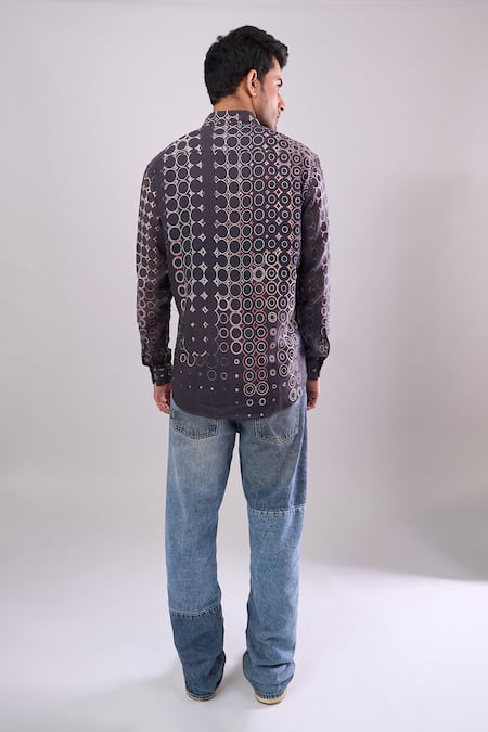 Aryavir Malhotra Black Digital Print Slim Fit Shirt 