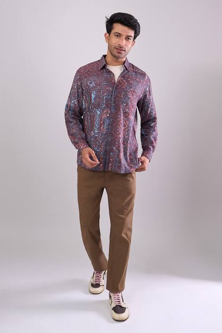 Aryavir Malhotra_Purple Cotton Multi Color Digital Print Slim Fit Shirt _Online_at_Aza_Fashions