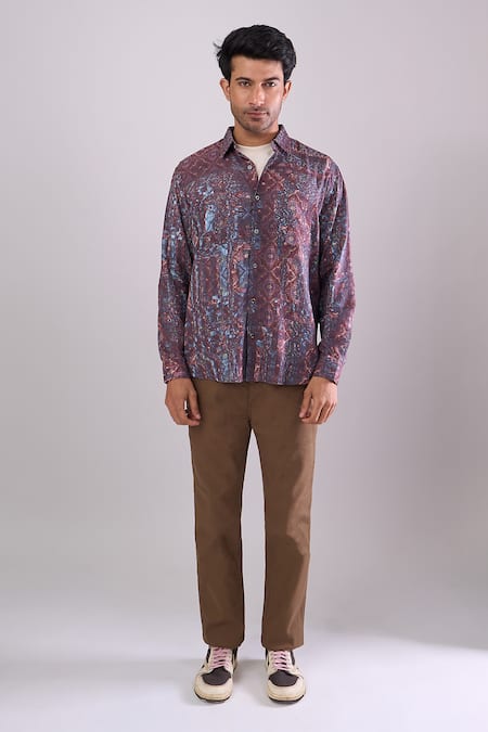 Buy_Aryavir Malhotra_Purple Cotton Multi Color Digital Print Slim Fit Shirt _Online_at_Aza_Fashions