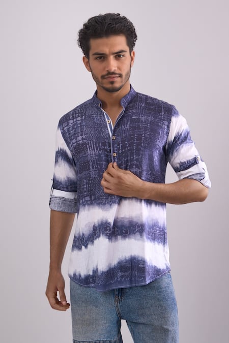 Arihant Rai Sinha Navy Blue Digital Print Short Kurta 