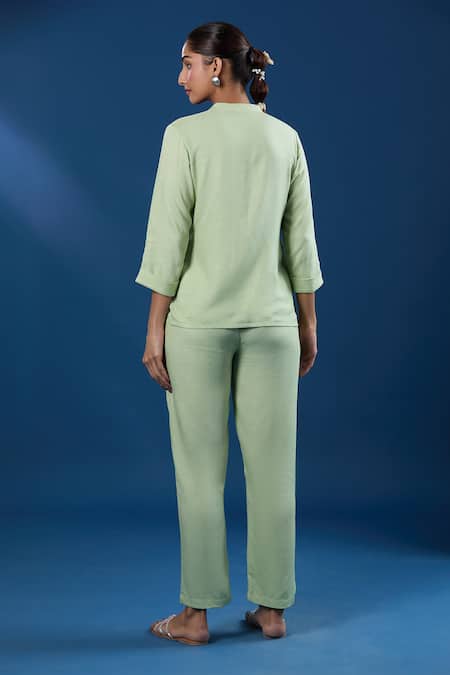 Naintara Bajaj Pale Green Liva Viscose Shirt & Pant Set 