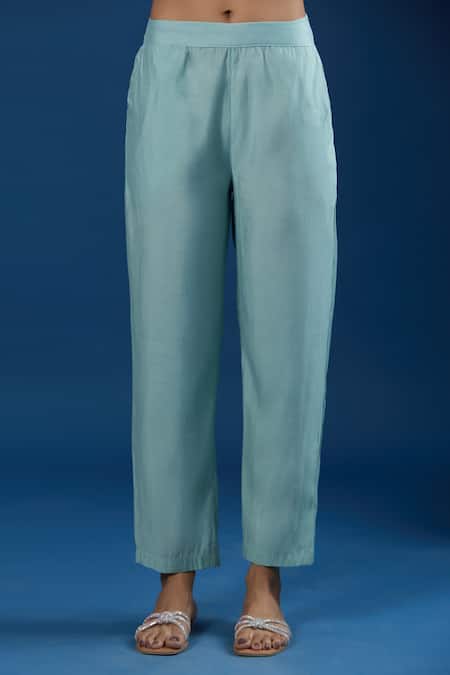 Naintara Bajaj_Aqua Modal, Muslin Collared Light Shirt And Pant Set _at_Aza_Fashions