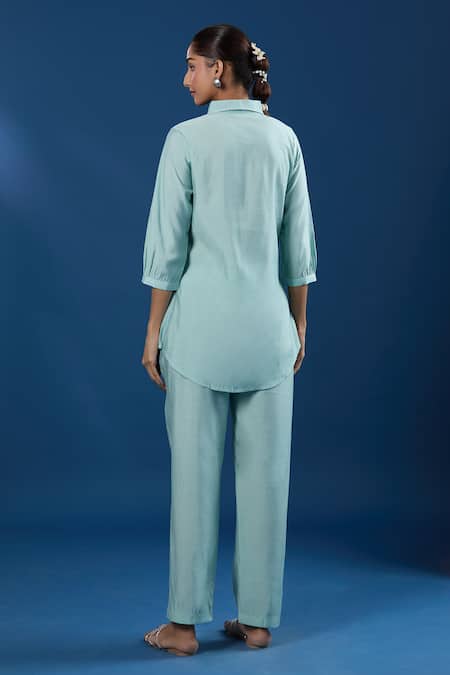 Naintara Bajaj Light Aqua Modal Muslin Shirt & Pant Set 