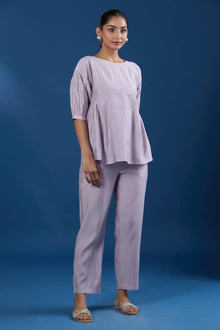 Buy_Naintara Bajaj_Pink Silk Embroidery Round Neck Onion Luxe Top And Pant Set _Online_at_Aza_Fashions